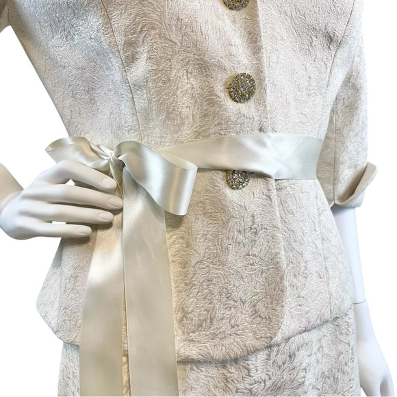 Victor Costa Jacket Skirt 2 Pc Set MOB Church Suit Cream-Ivory Shimmer Size 8 - Picture 5 of 11